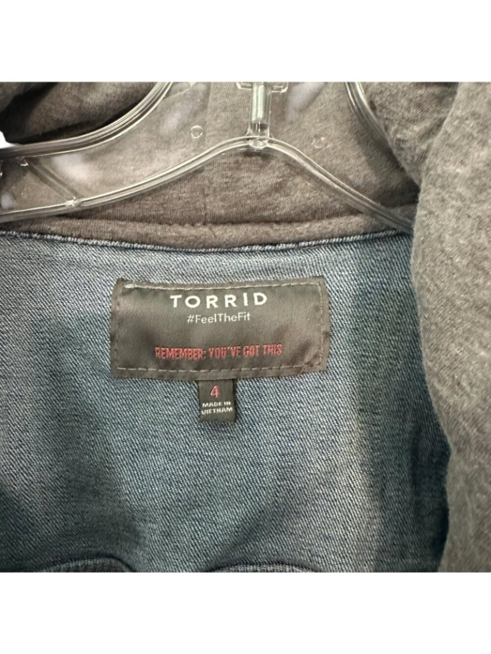 Torrid Denim & Terry Hooded Crop Trucker Jean Jacket Stretchy Plus Size 4X 26 - Picture 3 of 9